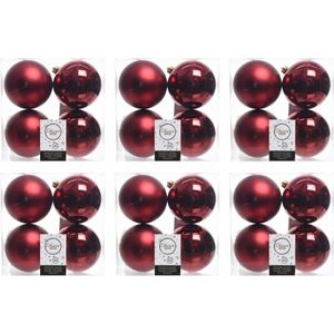 24x Donkerrode kunststof kerstballen 10 cm - Mat/glans - Onbreekbare plastic kerstballen - Kerstboomversiering donkerrood