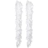 Boland Carnaval verkleed boa met veren - 2x - wit/zilver - 180 cm - 50 gram - Glitter and Glamour