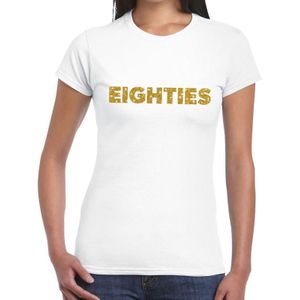 Eighties goud glitter t-shirt wit dames - Jaren 80/ Eighties kleding