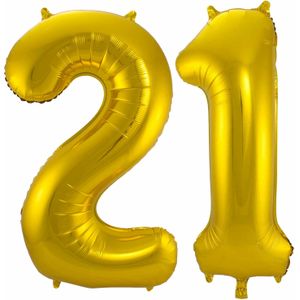 Folat Folie ballonnen - 21 jaar cijfer - goud - 86 cm - leeftijd feestartikelen