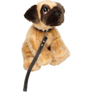 Keel Toys pluche Pug / Mopshondje aan riem bruin -  honden knuffel 30 cm - Honden knuffeldieren