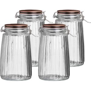 Urban Living Voorraadpot/bewaarpot - 4x - 1,8L - glas - met beugelsluiting - koperen deksel