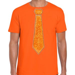 Bellatio Decorations Verkleed shirt heren - stropdas glitter oranje - oranje -carnaval - foute party