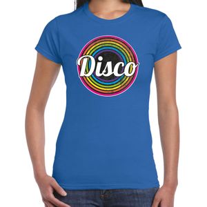 Bellatio Decorations Disco t-shirt dames - disco - blauw - jaren 80/80's - carnaval/foute party
