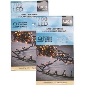 Set van 2x stuks clusterverlichting 700 warm witte lampjes met timer 14 meter - Kerstverlichting