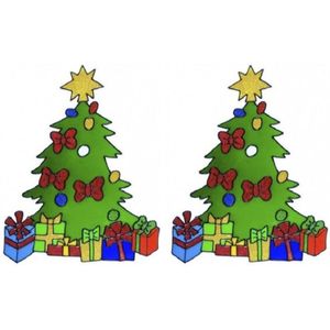 2x stuks kerst raamstickers kerstboom plaatjes 30 cm - Raamdecoratie kerst - Kinder kerststickers