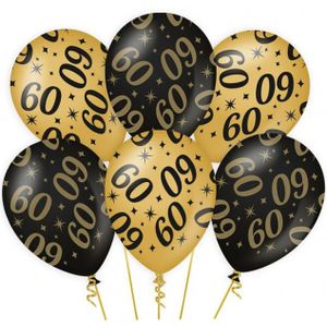 18x stuks Leeftijd verjaardag feest ballonnen 60 jaar geworden zwart/goud 30 cm - Feestartikelen/versiering