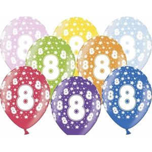 18x Ballonnen cijfer 8 met sterretjes print 30 cm - leeftijd feestversieringen - verjaardag / themafeest / feestartikelen