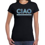 Fun CIAO t-shirt met blauw slangen print zwart voor dames - Foute tekst shirts
