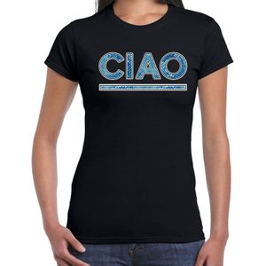 Fun CIAO t-shirt met blauw slangen print zwart voor dames - Foute tekst shirts