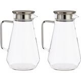 2x stuks glazen sapkan/schenkkan karaf met luxe deksel van 1,5 liter - Formaat: 16,3 x 13 x 22 cm - Materiaal borosilicaatglas