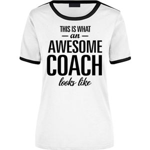 This is what an awesome coach looks like wit/zwart ringer cadeau t-shirt - dames - beroepen / cadeau shirt