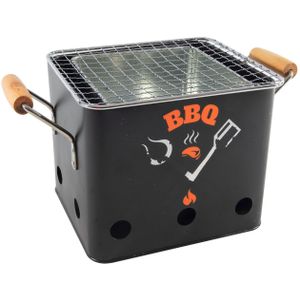 Barbecue/bbq emmer zwart tafelmodel 18 cm - Mini houtskoolbarbecues vierkant