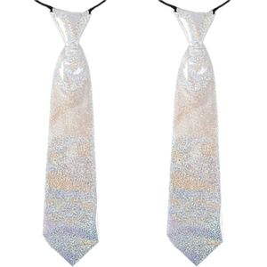 2x stuks zilveren carnaval verkleed stropdas voor volwassenen
