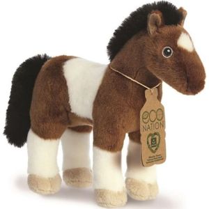 Aurora Eco Nation pluche knuffeldier paard - bruin/wit - 28 cm - Boerderijdieren thema speelgoed
