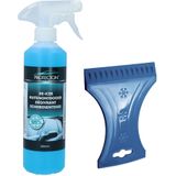 Ijskrabber met antivries spray voor auto - 500 ml - blauw - ruitenontdooier