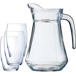 Luminarc karaf schenkkan van glas 1300 ml met 6x stuks Versailles luxe drinkglazen/waterglazen 375 ML
