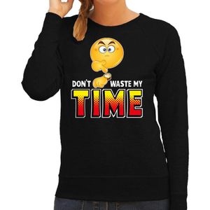 Funny emoticon sweater Dont waste my time zwart voor dames -  Fun / cadeau trui