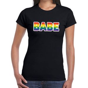 Babe gay pride t-shirt zwart met regenboog tekst voor dames -  Gay pride/LGBT kleding