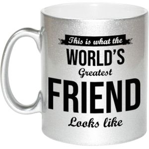 This is what the worlds greatest friend looks like cadeau koffiemok / theebeker - zilverkleurig - 330 ml - verjaardag / bedankje / cadeau - tekst mokken