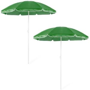 2x Verstelbare strand/tuin parasols groen 150 cm - Zonbescherming - Voordelige parasols