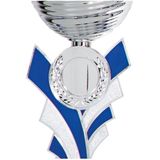 Trofee/prijs beker - zilver/blauw - kunststof - 20 x 8cm - sportprijs