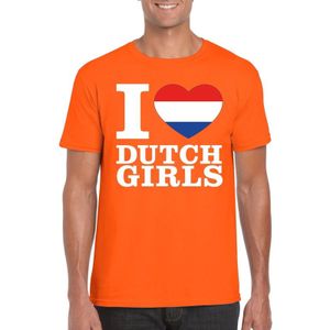 Oranje I love Dutch girls shirt heren - Oranje Koningsdag/ Holland supporter kleding