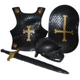 Ridder verkleedaccessoires set - 4-delig - zwart - ridder helm en harnas