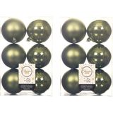 24x stuks kunststof kerstballen mos groen 8 cm - Mat/glans - Onbreekbare plastic kerstballen