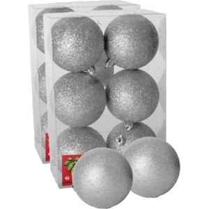 12x stuks kerstballen zilver glitters kunststof diameter 4 cm - Kerstboom versiering