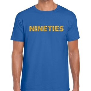 Nineties goud glitter tekst t-shirt blauw heren - Jaren 90 kleding