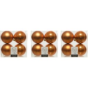 12x stuks kunststof kerstballen cognac bruin (amber) 10 cm - Mat/glans - Onbreekbare plastic kerstballen