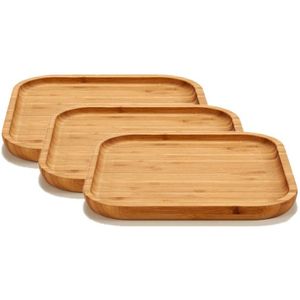 3x stuks bamboe houten broodplanken/serveerplanken vierkant 20 cm - Dienbladen van hout