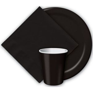 8x Zwarte papieren feest bekertjes 256 ml - Wegwerpbekertjes zwart van papier - Halloween/themafeest tafeldecoratie