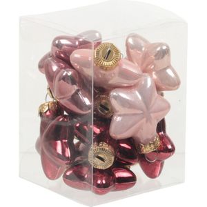 12x Sterretjes kersthangers/kerstballen roze tinten van glas - 4 cm - mat/glans - Kerstboomversiering