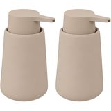 5Five Zeeppompje/dispenser - 2x - Cocoon - kunststeen - beige - 15 cm - 300 ml - Badkamer/toilet/keuken