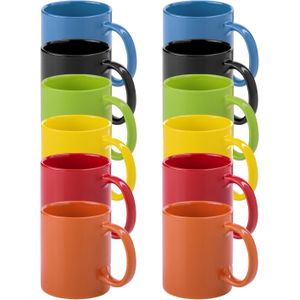 Bellatio Design Koffie mokken/drinkbekers Auxerre - 12x - keramiek - mediterrane kleuren mix set - 370 ml