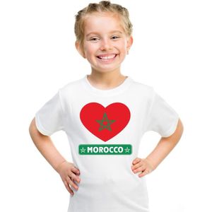 Marokko kinder t-shirt met Marokkaanse vlag in hart wit jongens en meisjes
