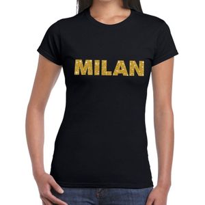 Milan gouden glitter tekst t-shirt zwart dames - dames shirt Milan