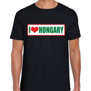 I love Hongary / Hongarije landen t-shirt met bordje in de kleuren van de Hongaarse vlag - zwart - heren -  Hongarije landen shirt / kleding - EK / WK / Olympische spelen outfit