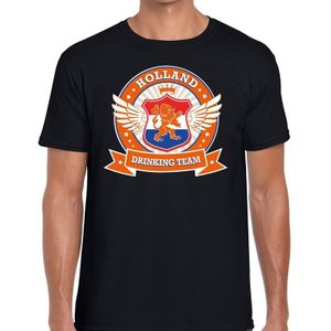 Zwart Holland drinking team t-shirt / t-shirt oranje accenten heren -  Nederland/supporter kleding