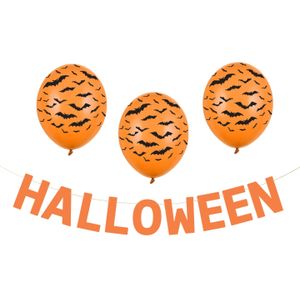 PartyDeco Halloween feestslinger/spandoek - 2,5 meter - oranje - van papier - incl. ballonnen