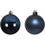 Compleet glazen kerstballen pakket donkerblauw glans/mat 38x stuks - 18x 4 cm en 20x 6 cm - Inclusief 50x haakjes