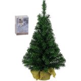 Volle kunst kerstboom 45 cm in jute zak inclusief 20 helder witte lampjes - Mini kerstbomen met verlichting