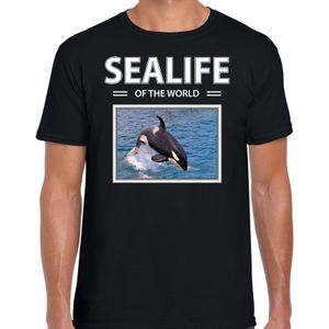 Dieren foto t-shirt Orkas - zwart - heren - sealife of the world - cadeau shirt Orka liefhebber