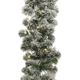 1x Groene dennenslingers met sneeuw en verlichting 270 x 25 cm - Kerstslingers / dennen slingers / takken