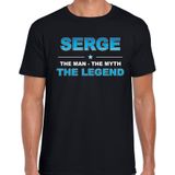 Naam cadeau Serge - The man, The myth the legend t-shirt  zwart voor heren - Cadeau shirt voor o.a verjaardag/ vaderdag/ pensioen/ geslaagd/ bedankt