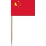 100x Cocktailprikkers China 8 cm vlaggetjes - Landen thema feestartikelen/versieringen