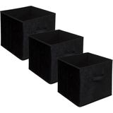 Set van 3x stuks opbergmand/kastmand 29 liter zwart polyester 31 x 31 x 31 cm - Opbergboxen - Vakkenkast manden