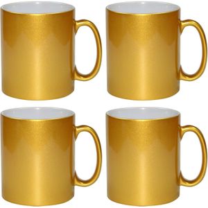 6x gouden koffie/ thee mokken 330 ml - geschikt voor sublimatie drukken - Gouden onbedrukte cadeau koffiemok/ theemok